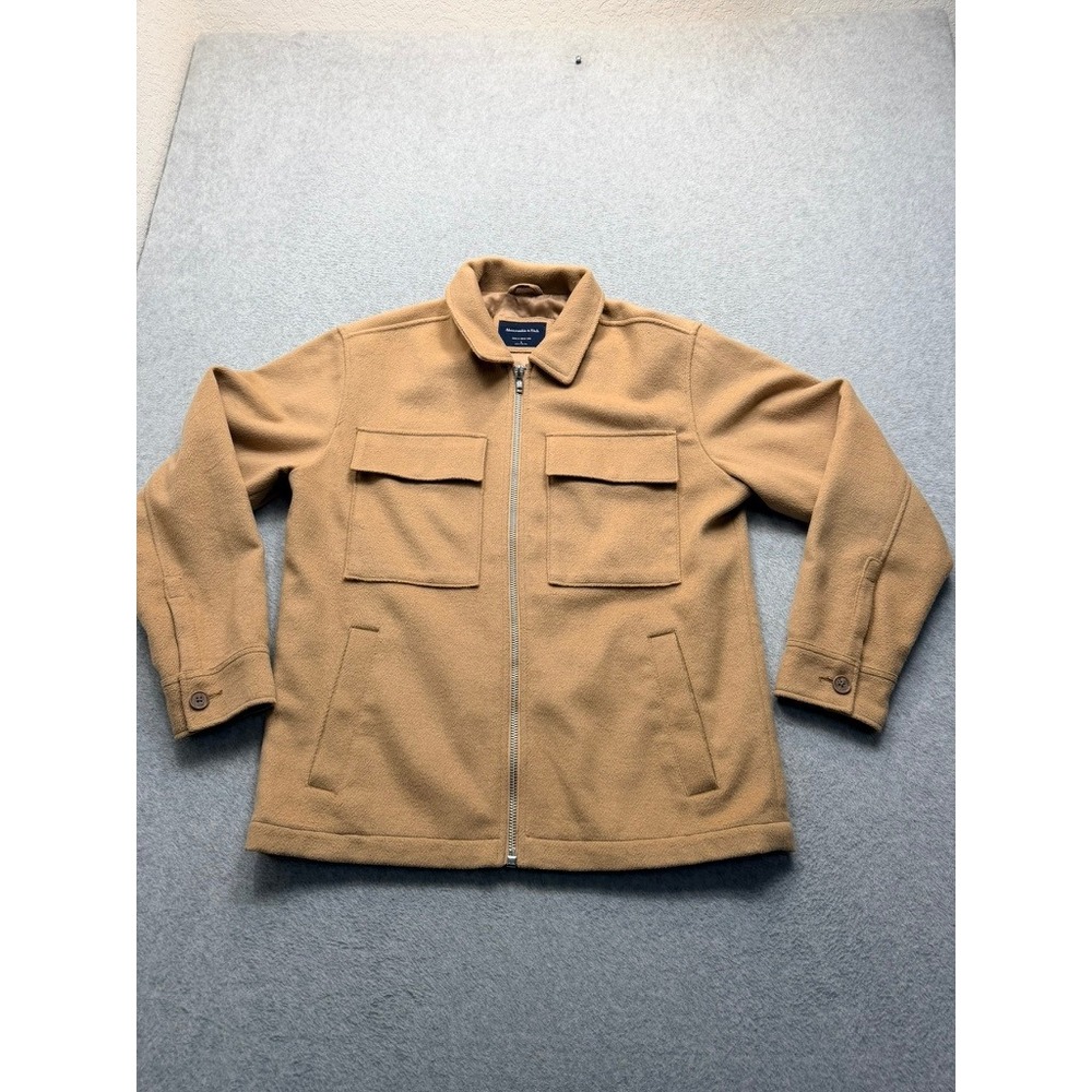 Abercrombie & Fitch Mens Wool Blend Full Zip Shirt Jacket Camel Tan Large L
